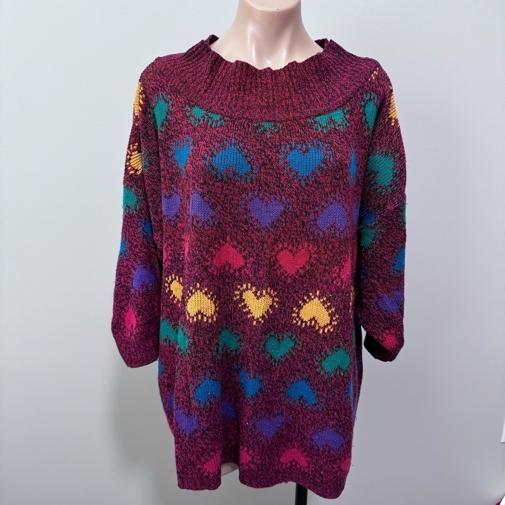 Stefano Vintage Heart Sweater Colorful Valentines Day Teacher Funky Red One Size